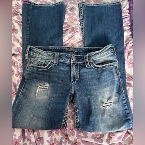 Silver Low Rise Flare Jeans